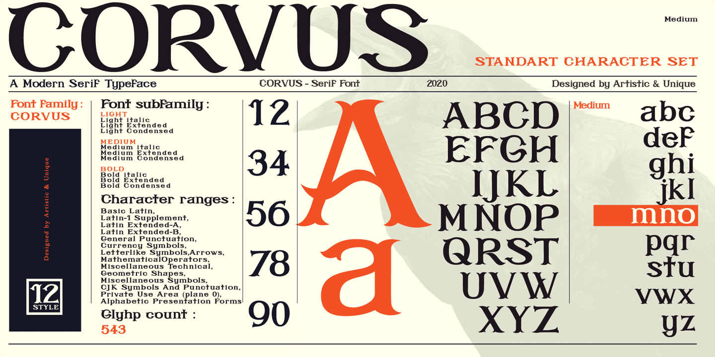 Ejemplo de fuente Corvus Medium Italic